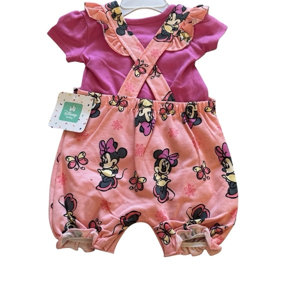 Disney Pink Minnie Mouse Outfit 2PC Set Romper Short Sleeve Top Baby Girl 3-6M - Picture 2 of 6